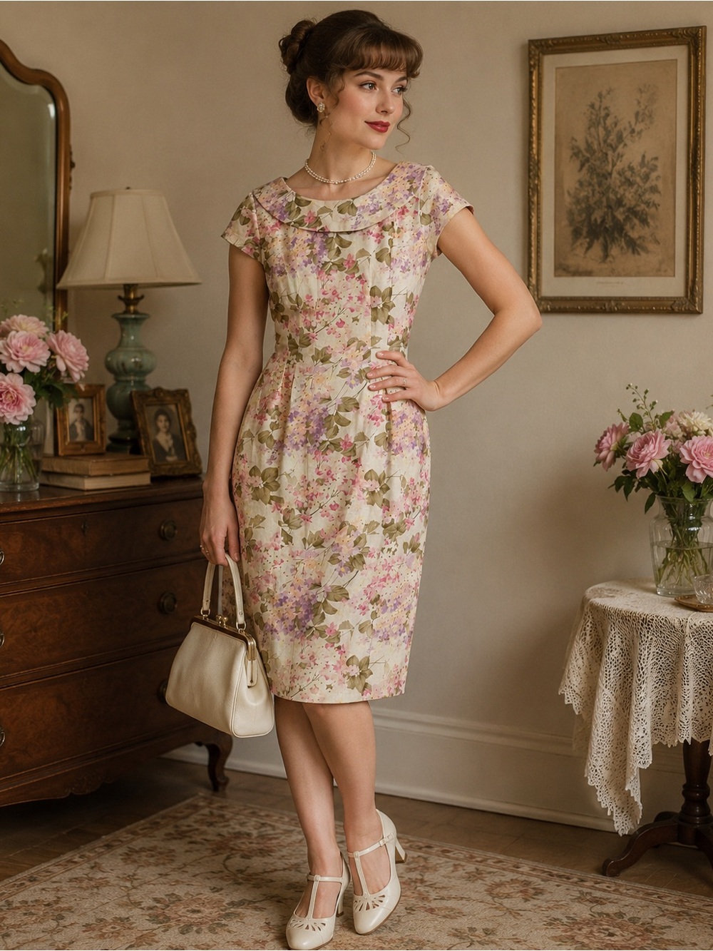 Vintage Maggie London Floral Mini Dress Peter Pan Collar Linen Blend Size 4